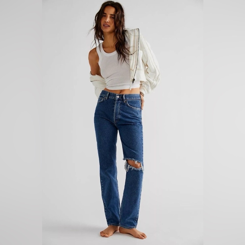 Free People We The Free Women's The Lasso Jeans in Sapphire Blue Distressed, 32